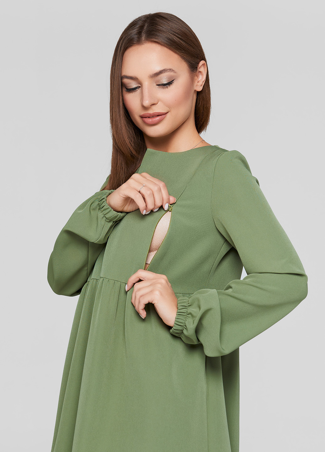 Оливковое кэжуал платье для беременных Lullababe однотонное
