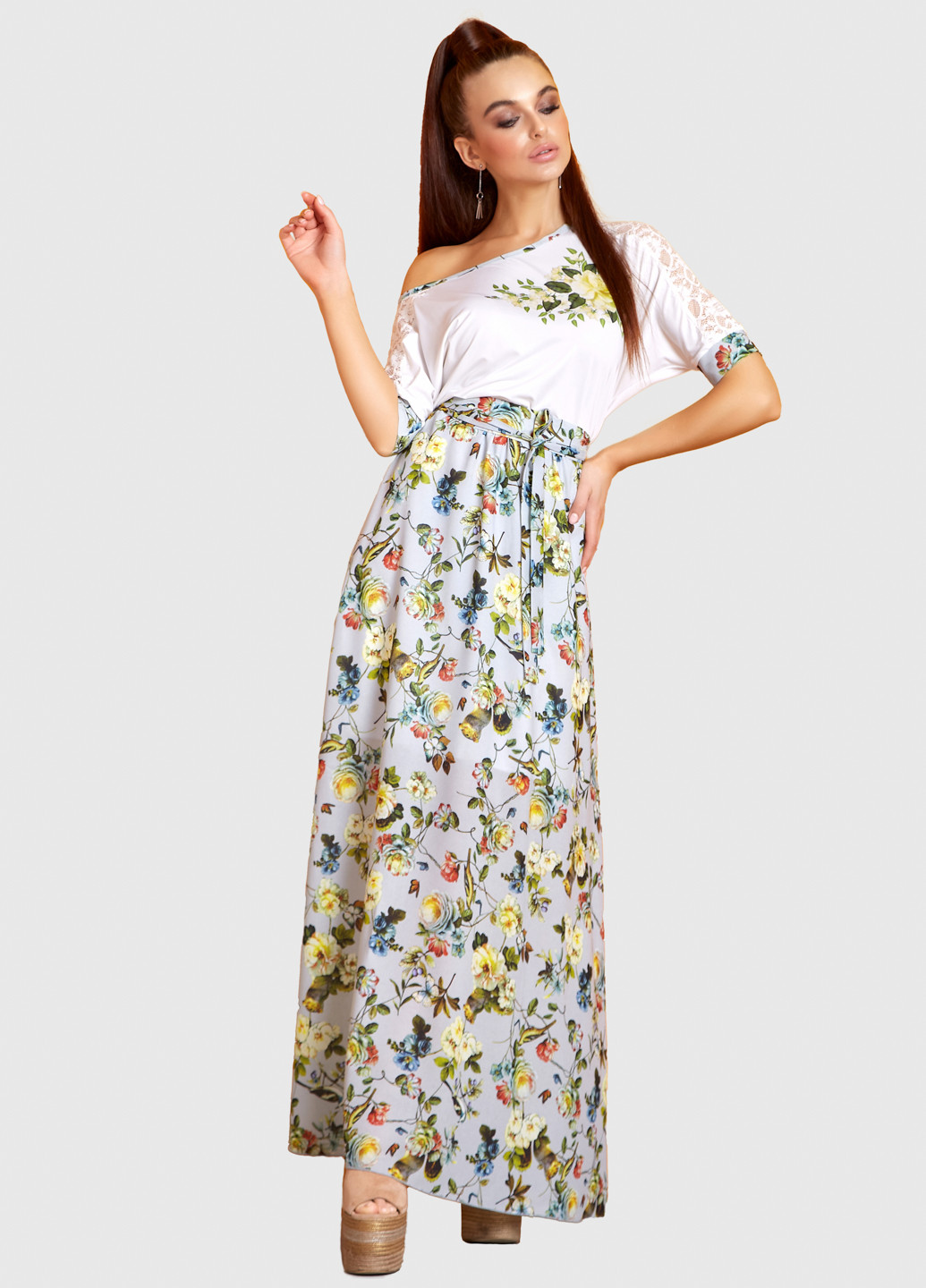 Світло-сіра кежуал сукня кльош ST-Seventeen з квітковим принтом