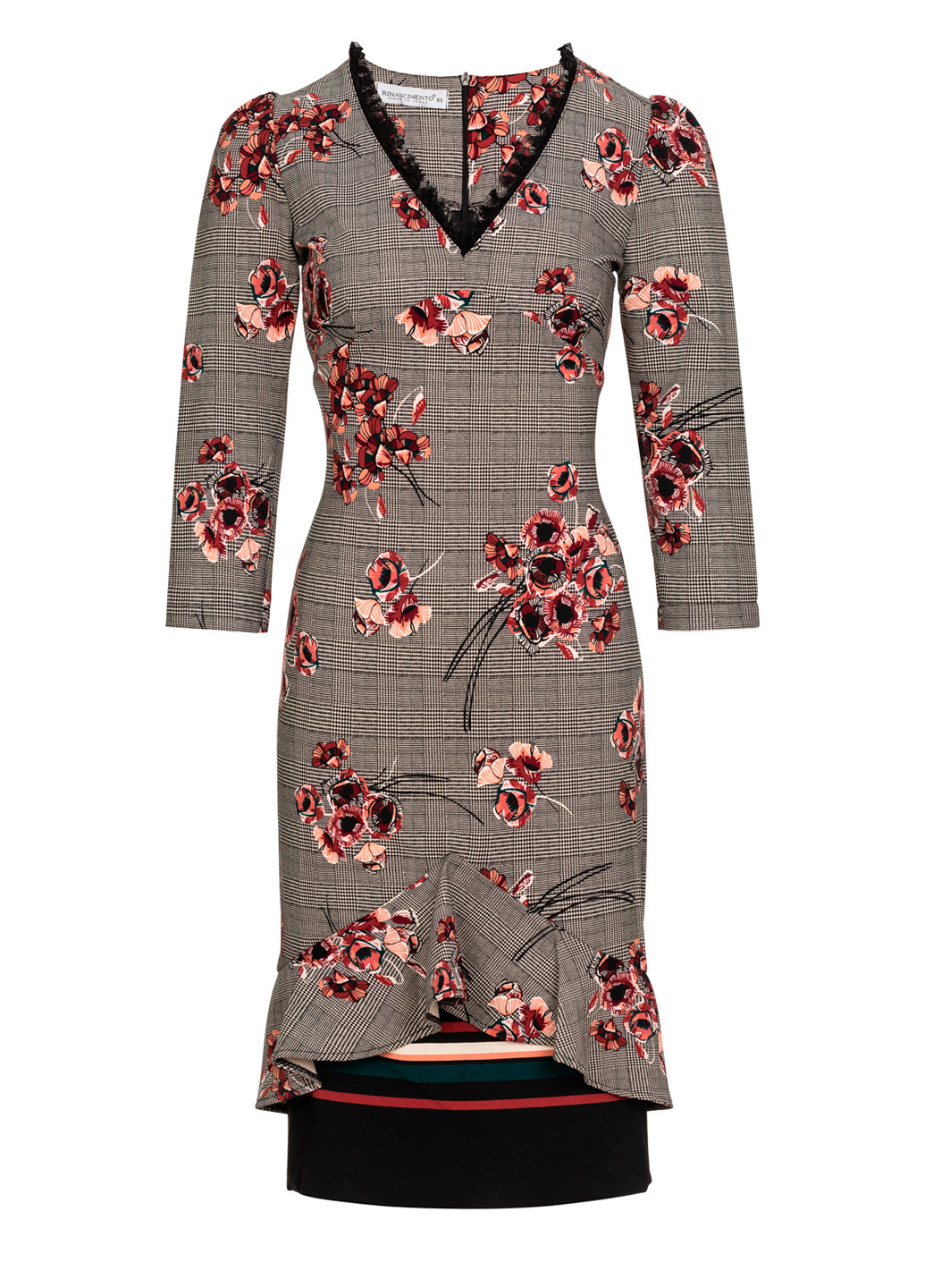 Сіра ділова жіноча сукня футляр з вкороченими рукавами футляр Rinascimento з квітковим принтом