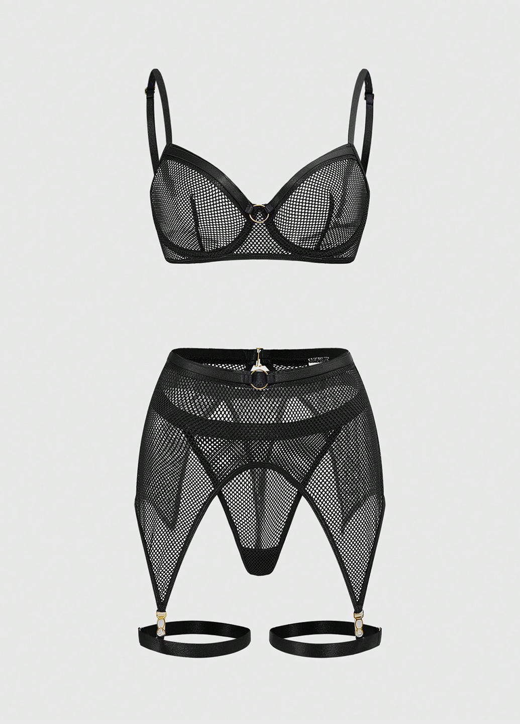 Чорний демісезонний комплект (бюстгальтер, трусики, пояс для панчох) SHEIN