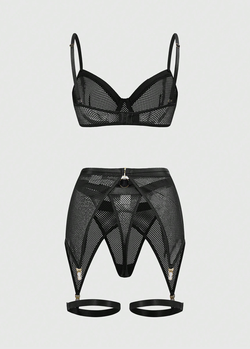 Чорний демісезонний комплект (бюстгальтер, трусики, пояс для панчох) SHEIN