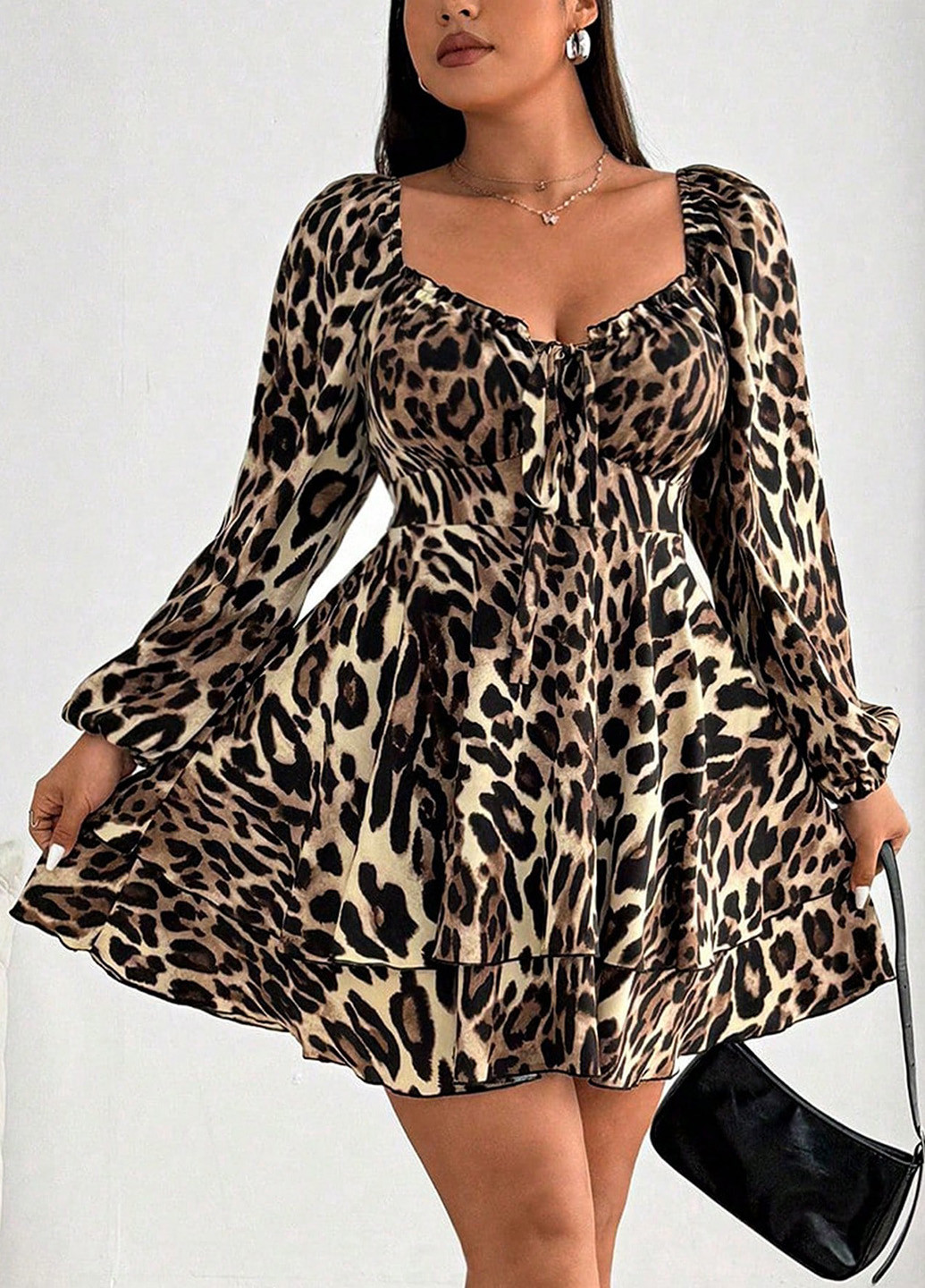 Бежева кежуал сукня з спідницею-сонце SHEIN леопардовий