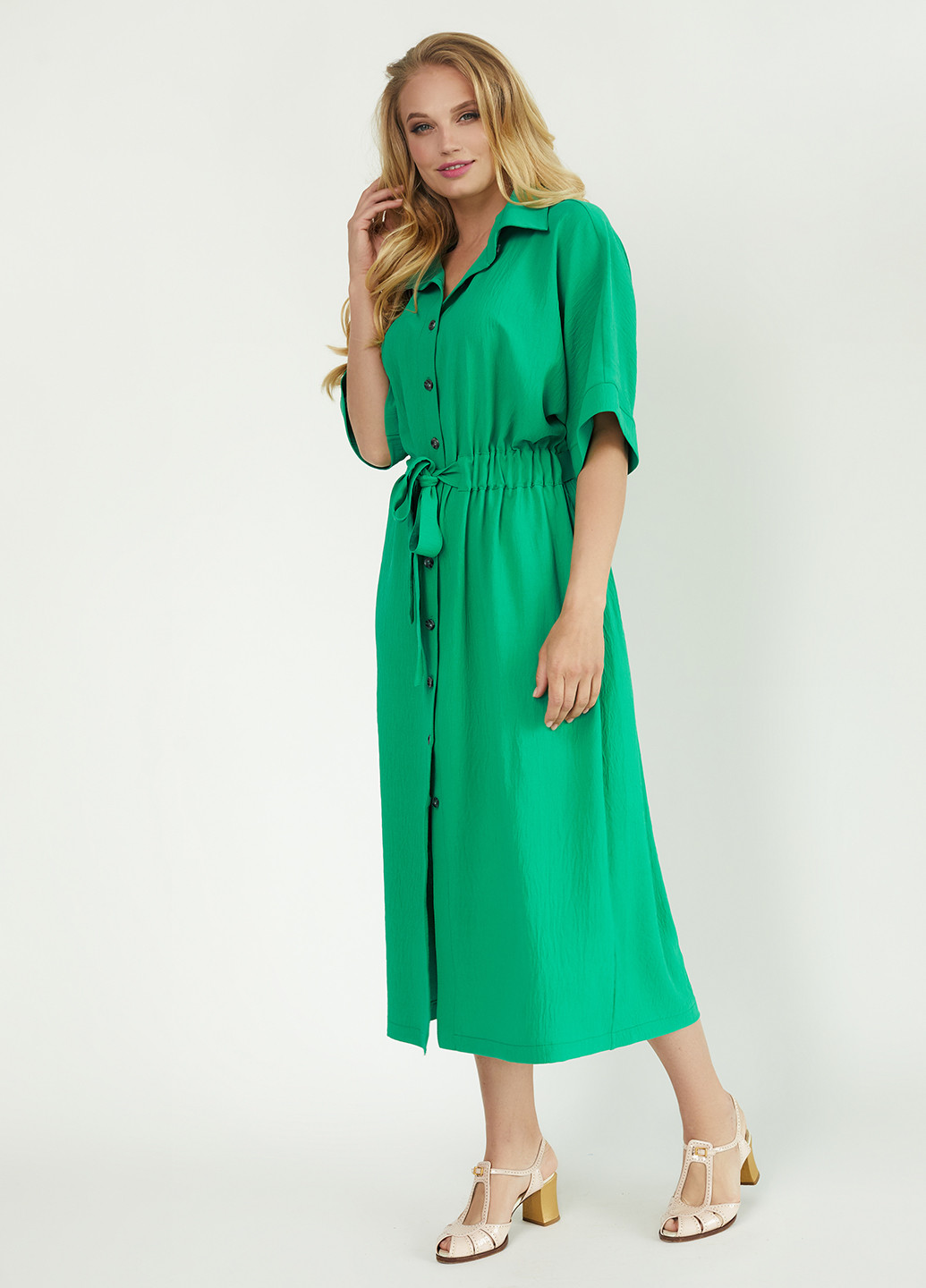 Зеленое кэжуал платье рубашка Miledi однотонное
