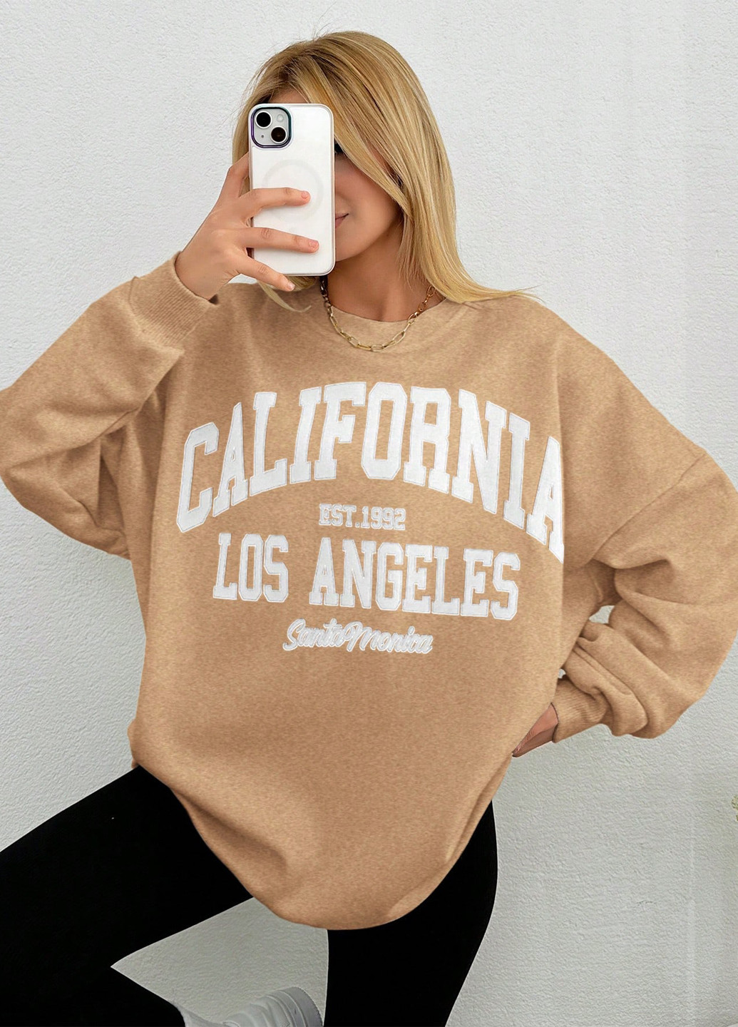 Бежевый свитшот SHEIN однотонный нашивки (365438069)