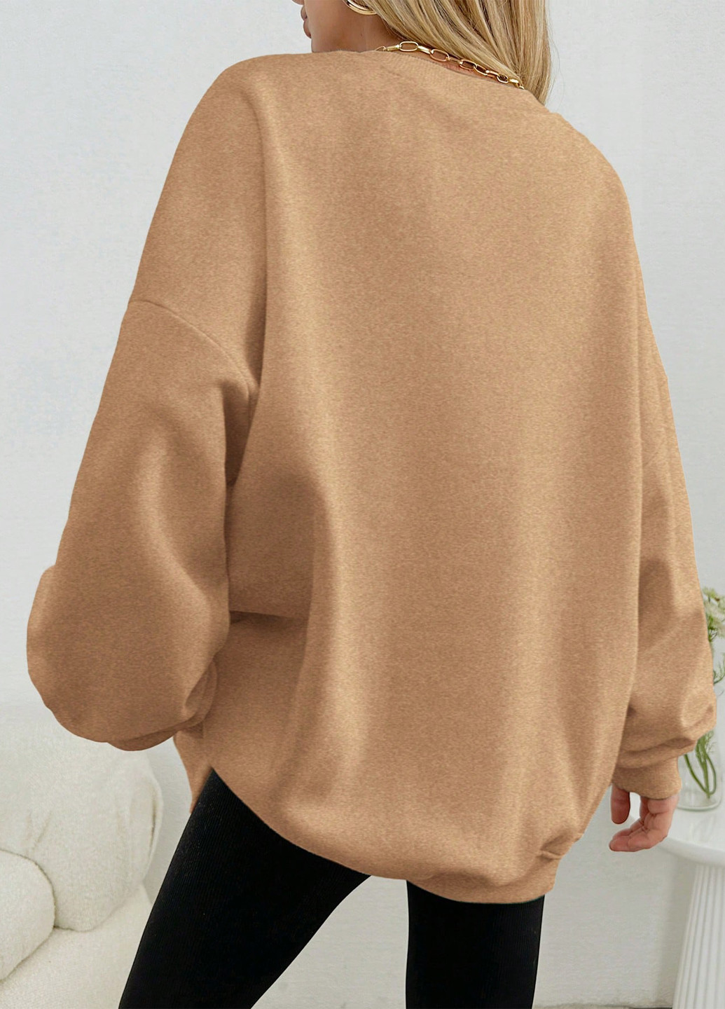 Бежевый свитшот SHEIN однотонный нашивки (365438069)