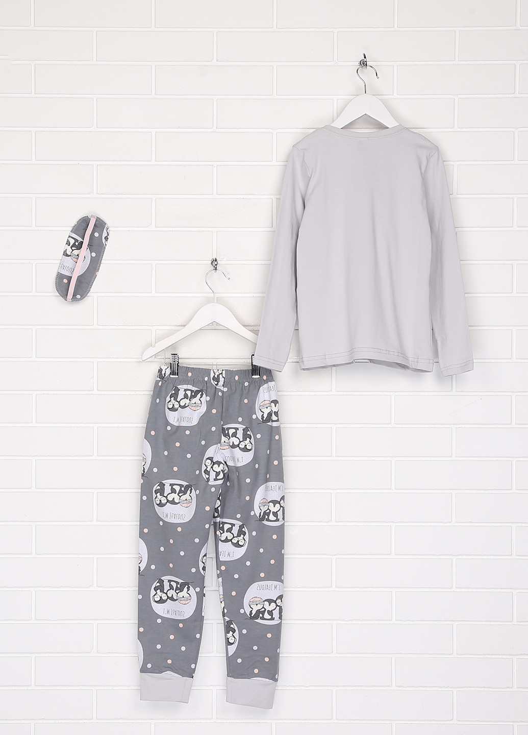 Світло-сіра всесезон піжама (лонгслів, штани, маска для сну) лонгслив + брюки Boyraz Pijama