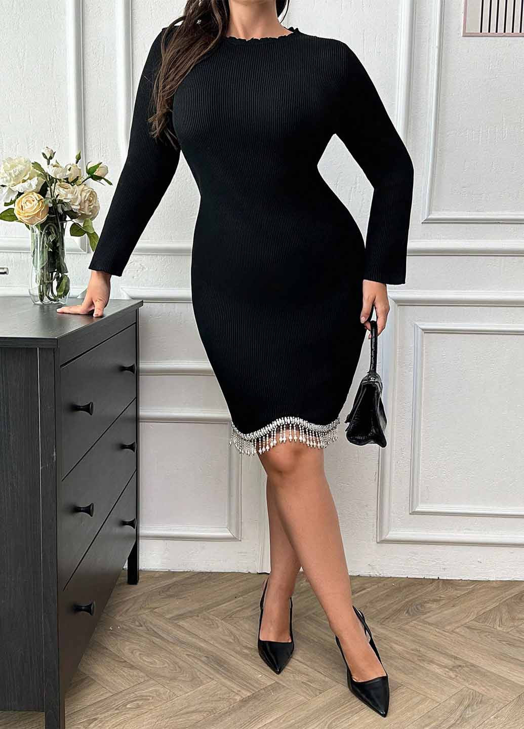 Черное вечернее, кэжуал платье силуэтная SHEIN однотонное