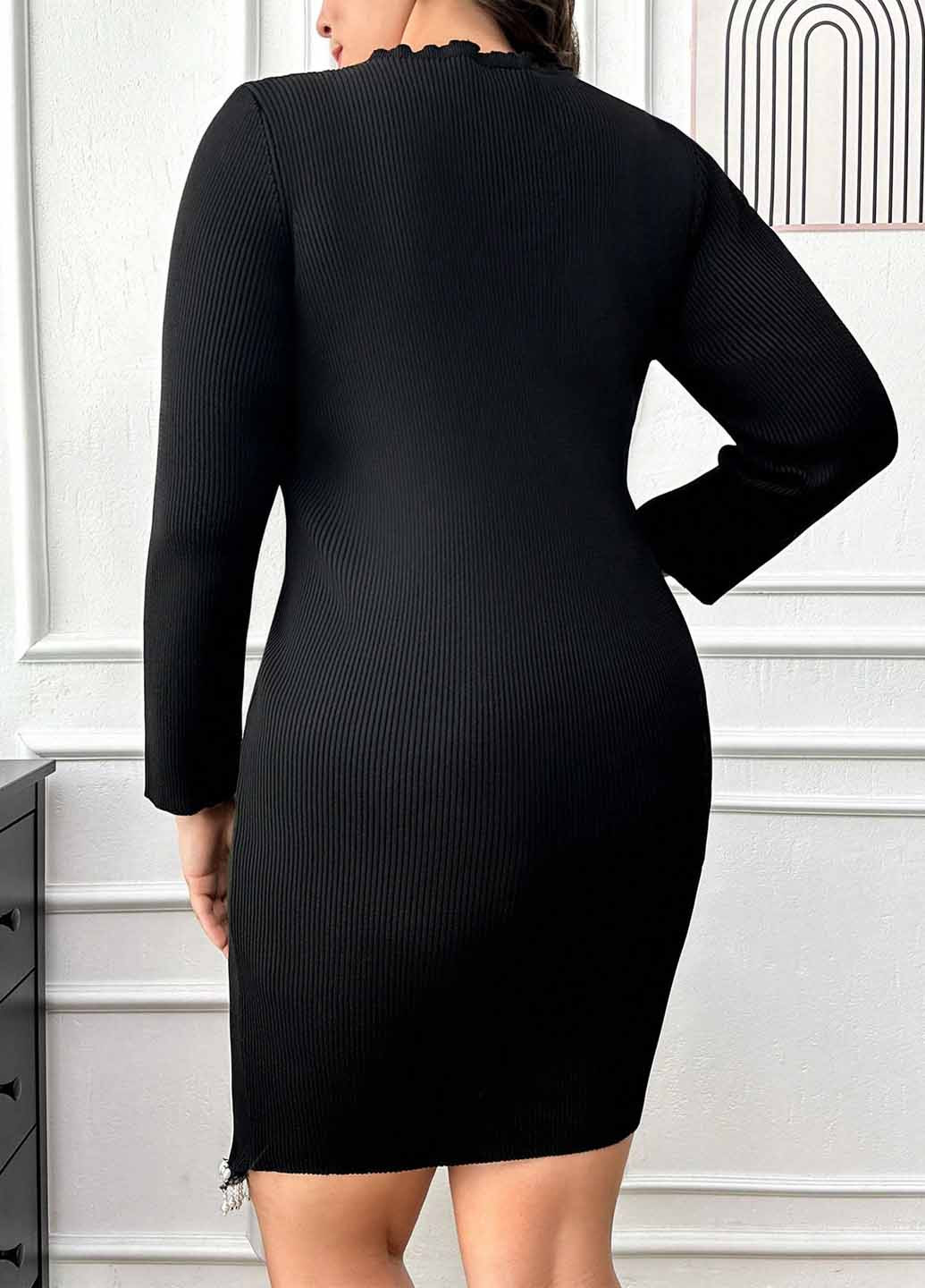 Черное вечернее, кэжуал платье силуэтная SHEIN однотонное