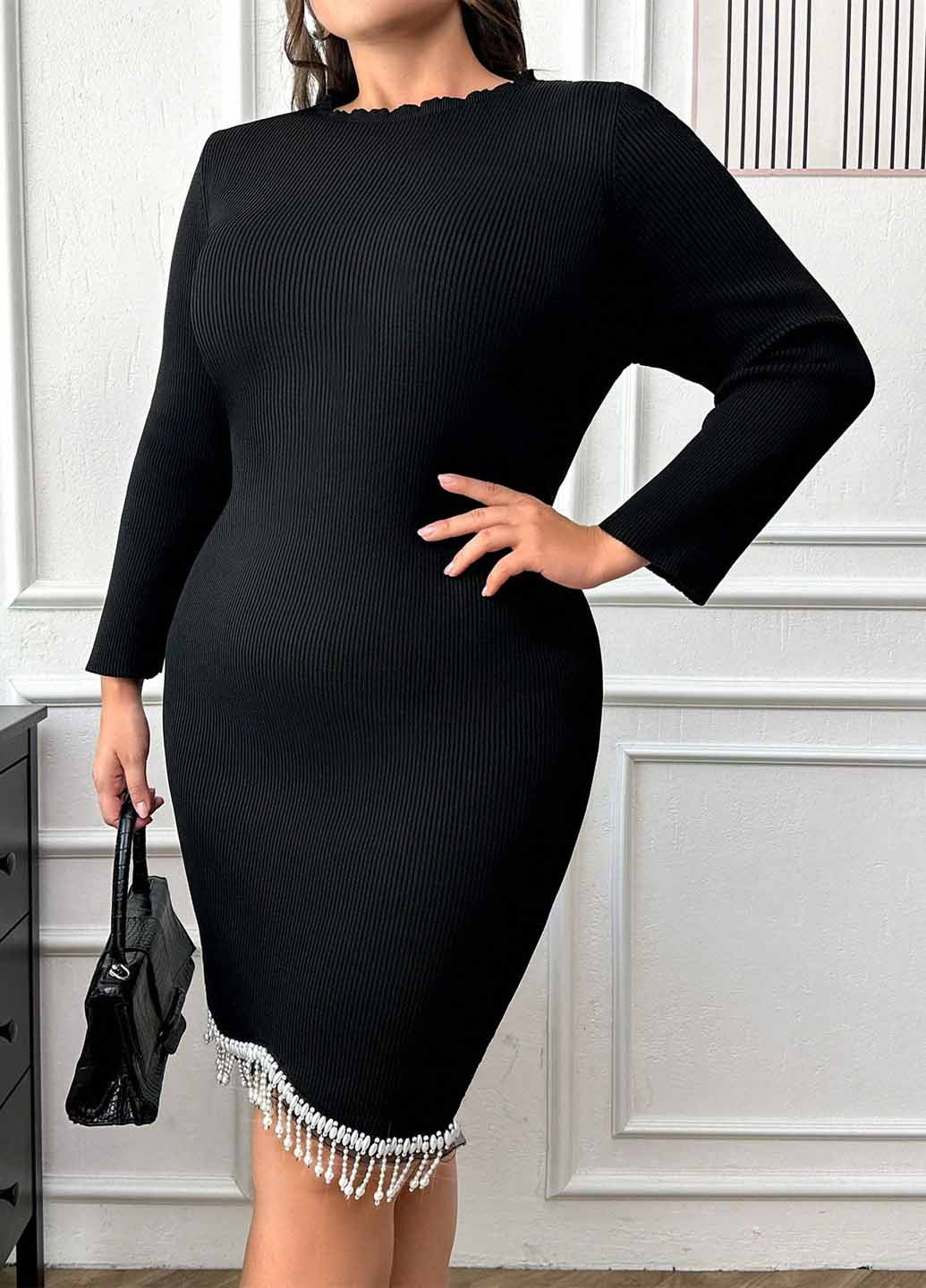 Черное вечернее, кэжуал платье силуэтная SHEIN однотонное