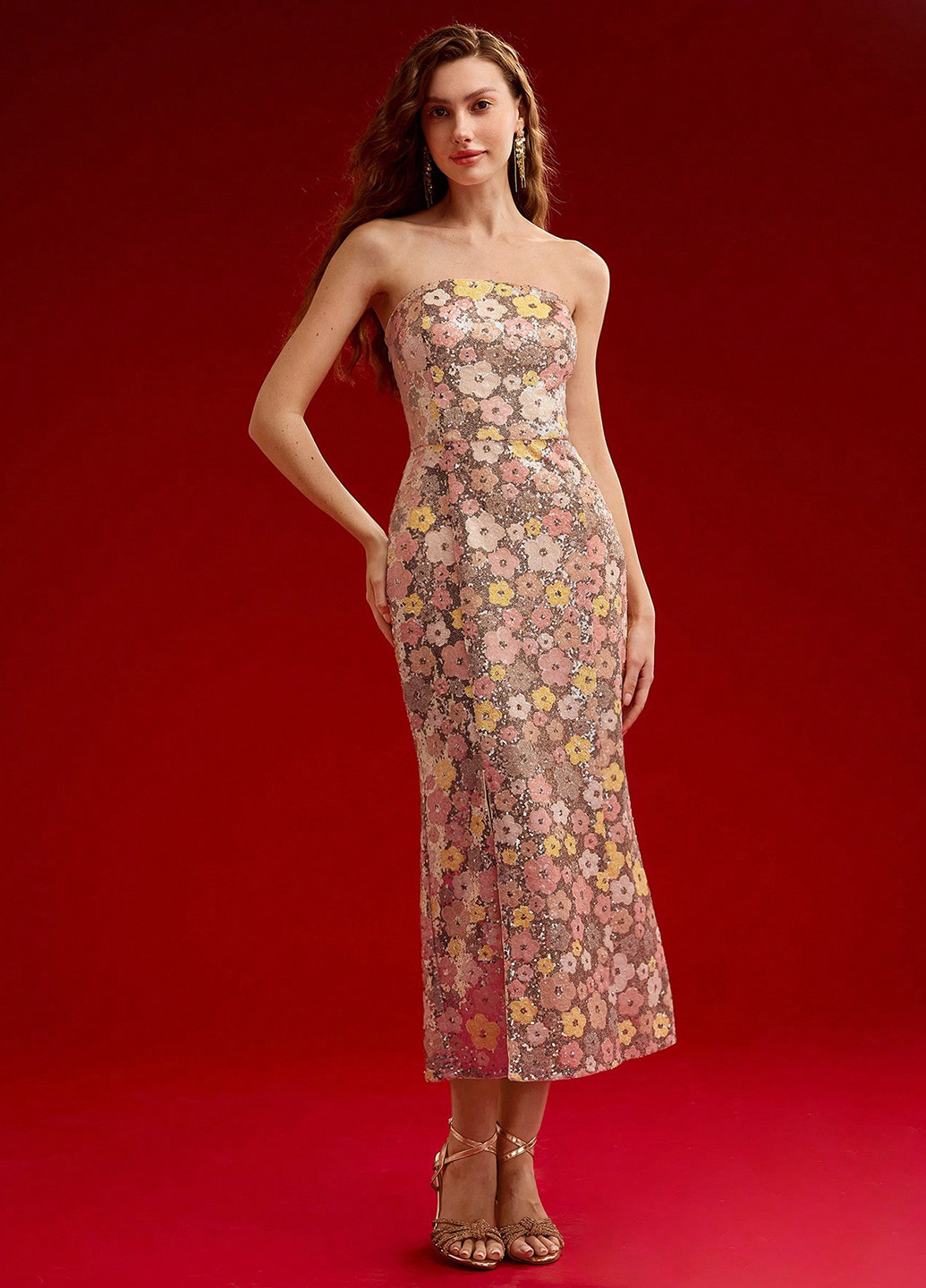 Комбінована святковий, вечірня сукня бандо SHEIN з квітковим принтом