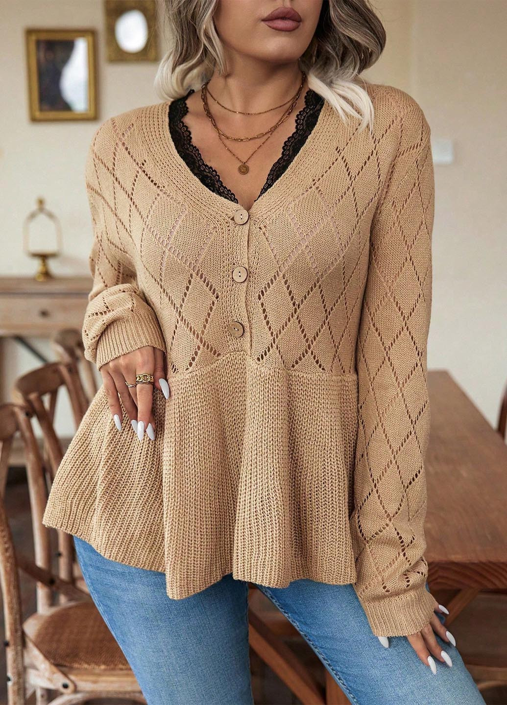 Темно-бежевий демісезонний пуловер пуловер SHEIN