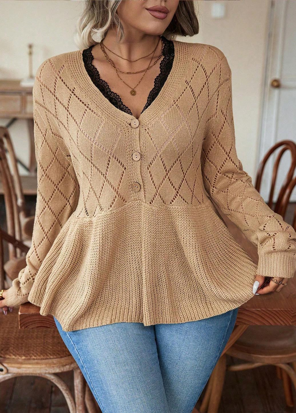 Темно-бежевий демісезонний пуловер пуловер SHEIN