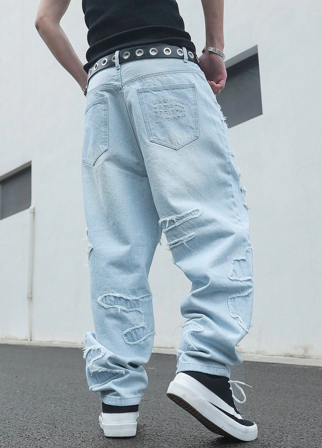 Светло-голубые демисезонные мешковатые, афгани джинсы SHEIN