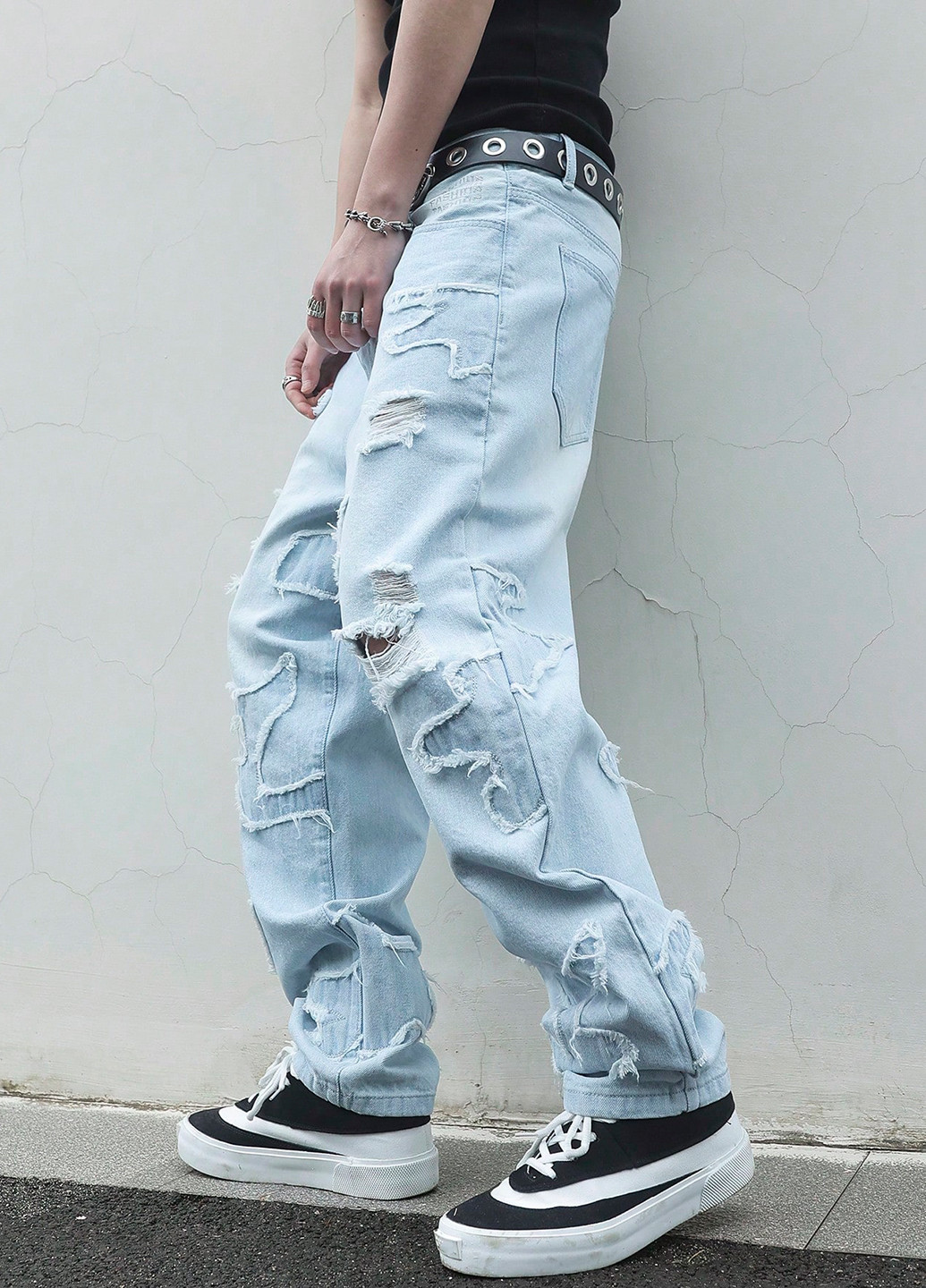 Светло-голубые демисезонные мешковатые, афгани джинсы SHEIN