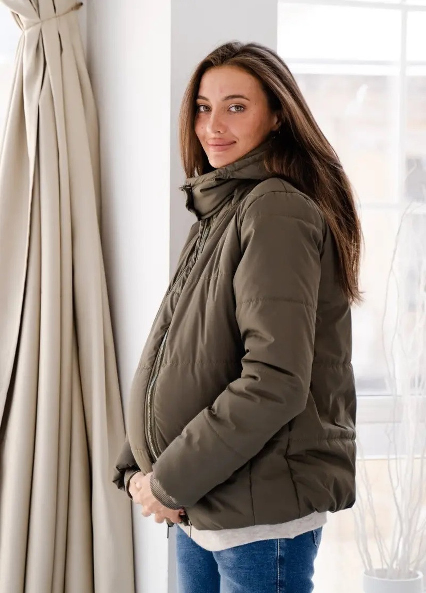 Оливковая (хаки) зимняя курточка для беременных хаки до -35 °c со снимающейся вставкой очень мягкая и легкая To Be