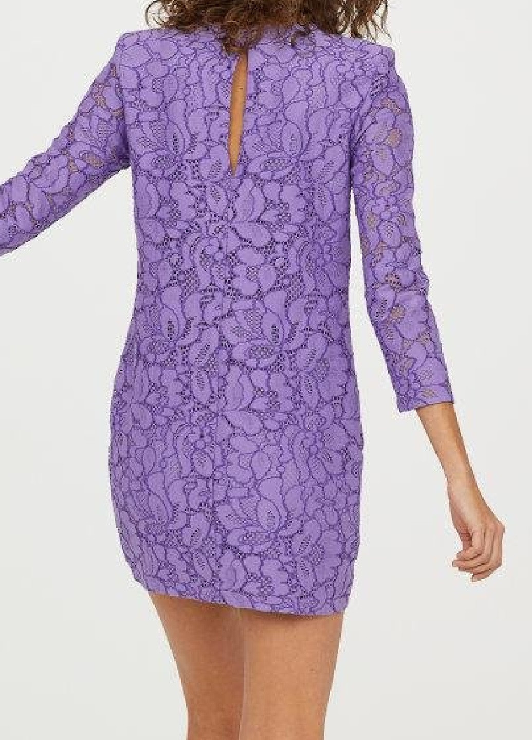 Фиолетовое коктейльное короткое платье из кружева H&M однотонное