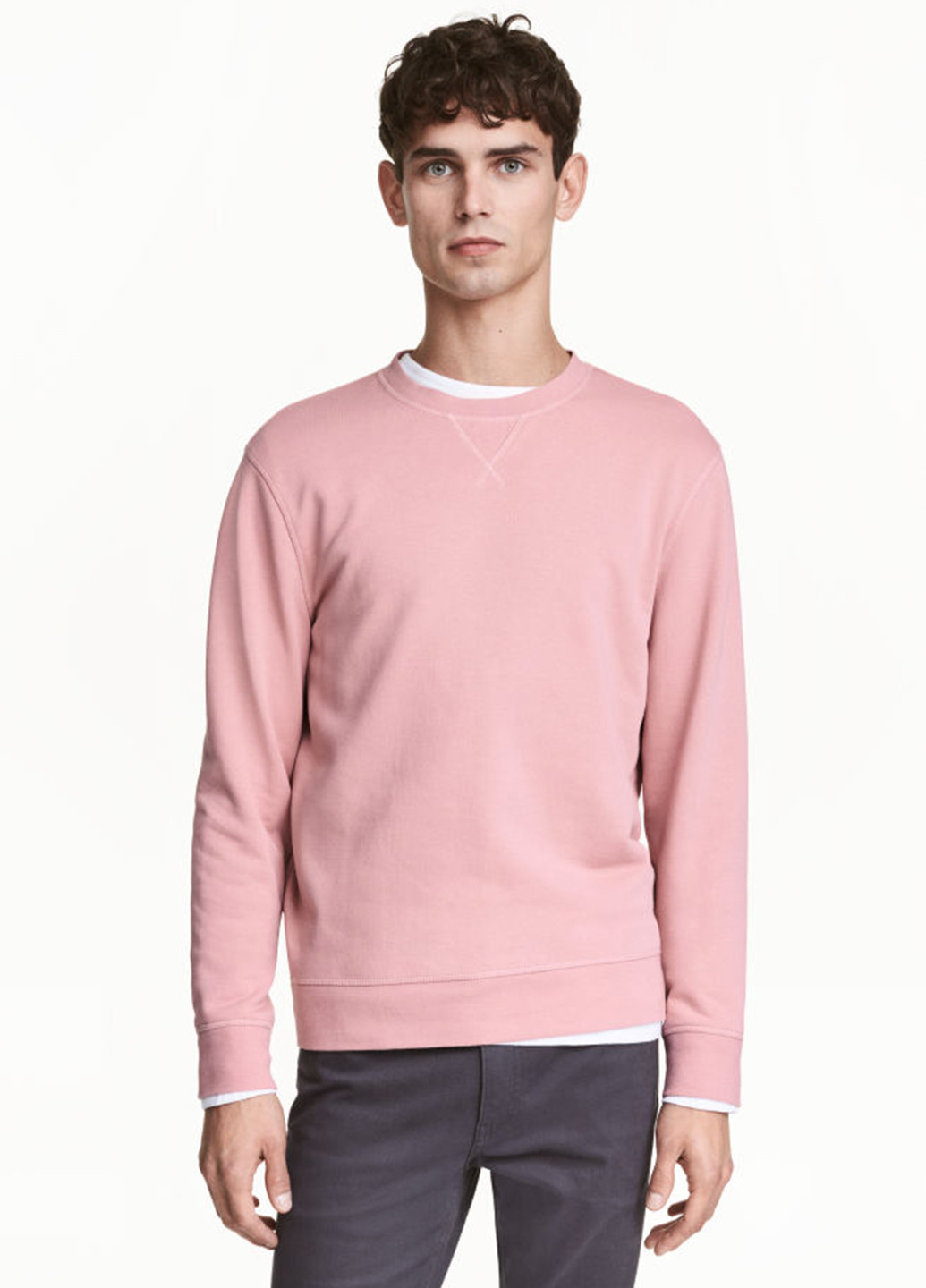 Свитшот H&M - крой однотонный розовый кэжуал - (83450938)