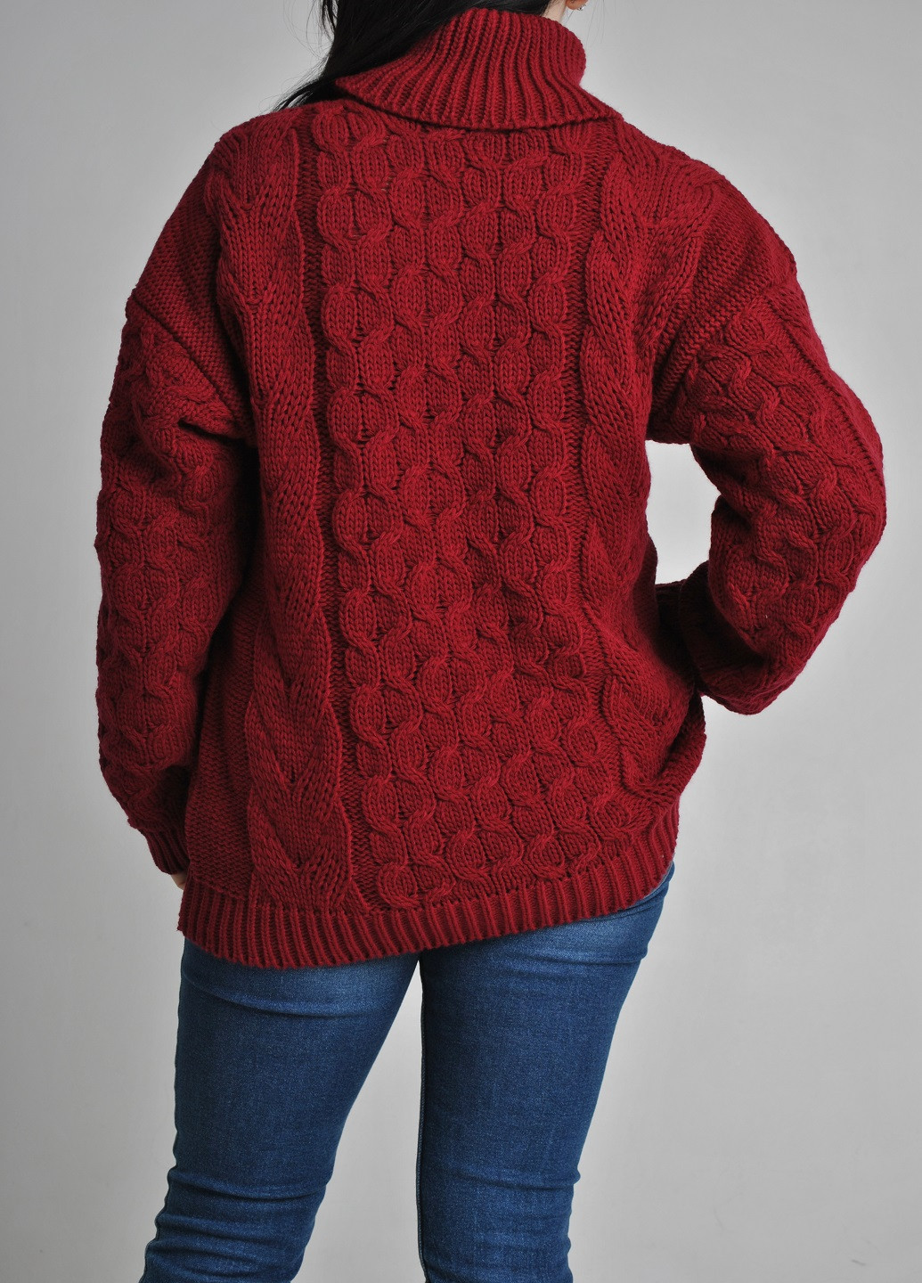Темно-красный зимний свитер с косами Berta Lucci