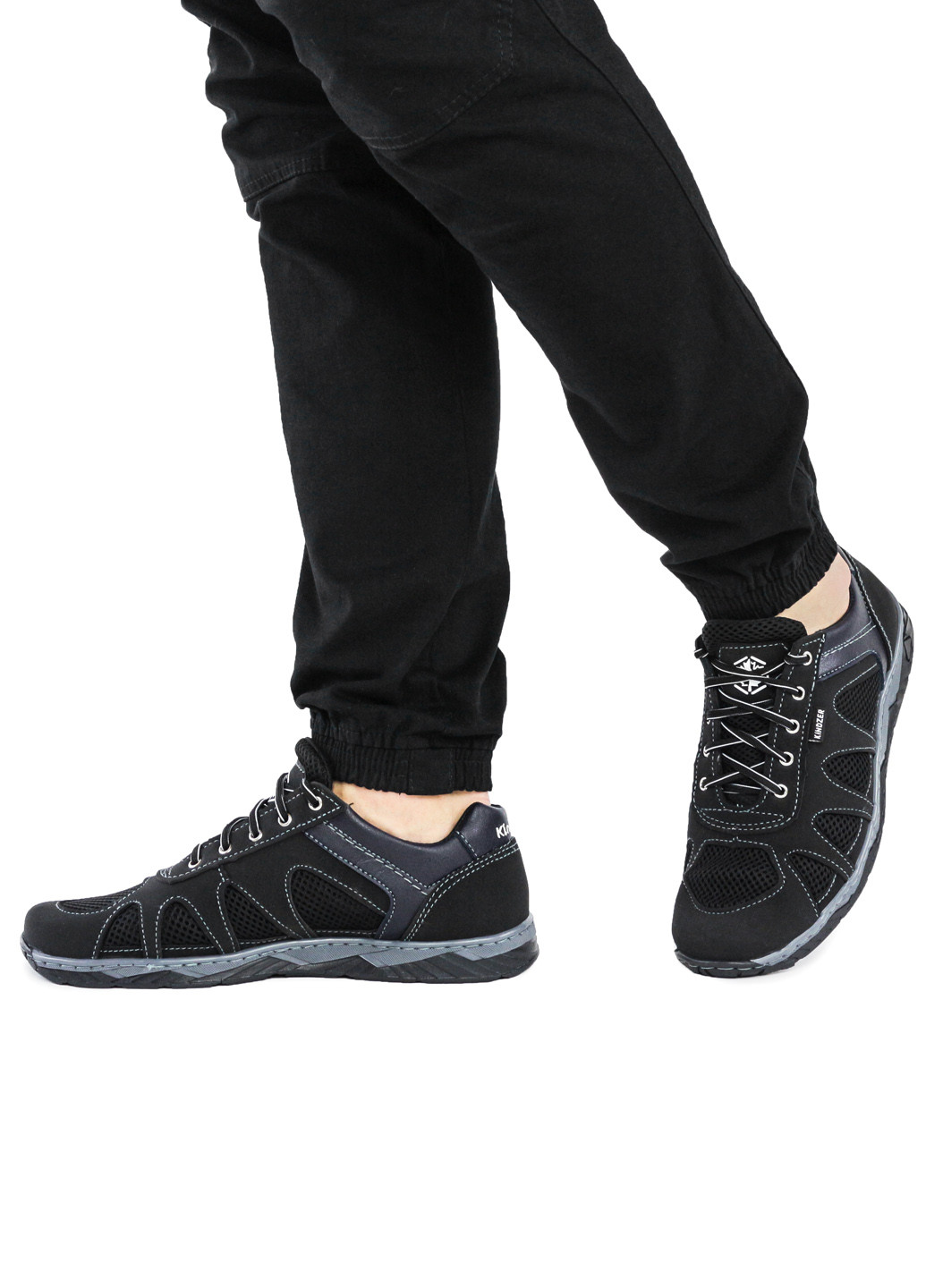 Чорні Осінні кросівки чоловічі літні чорні з сітки прошиті (1392343475) Kindzer