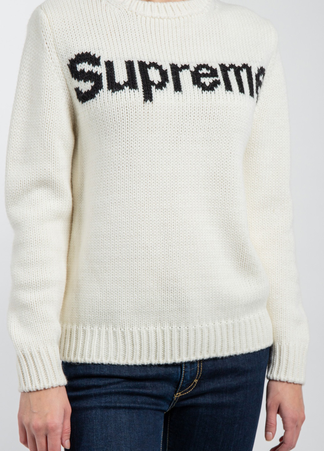 Белый демисезонный белый шерстяной свитер с логотипом Supreme Spain