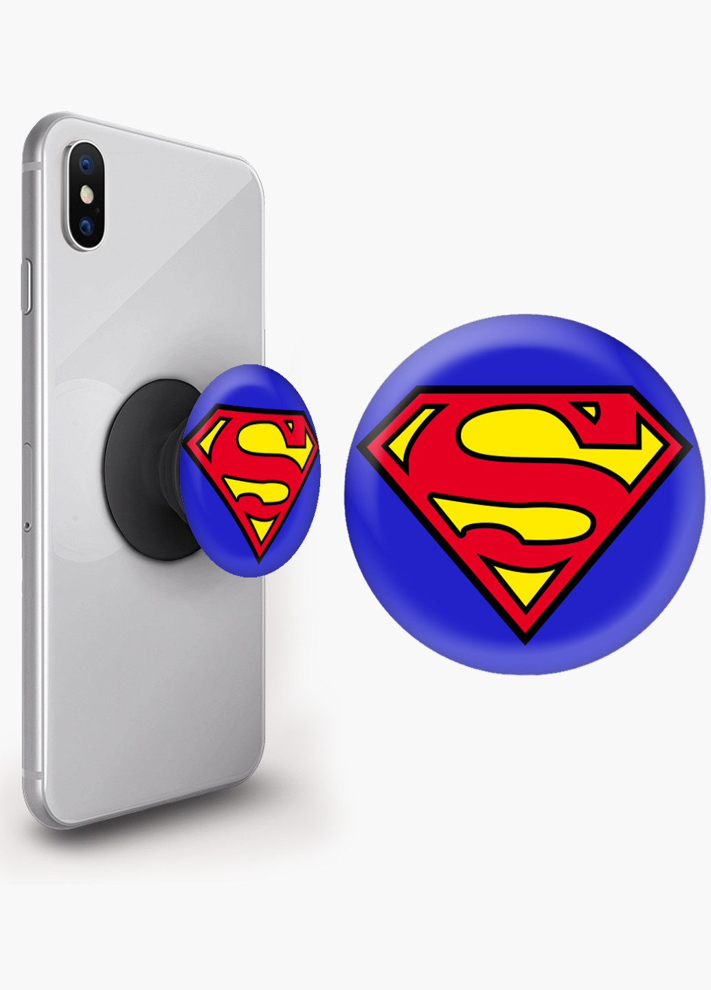 Попсокет (Popsockets) держатель для смартфона Супермен ДС (Superman DC) (8754-1443) Черный MobiPrint (216748386)