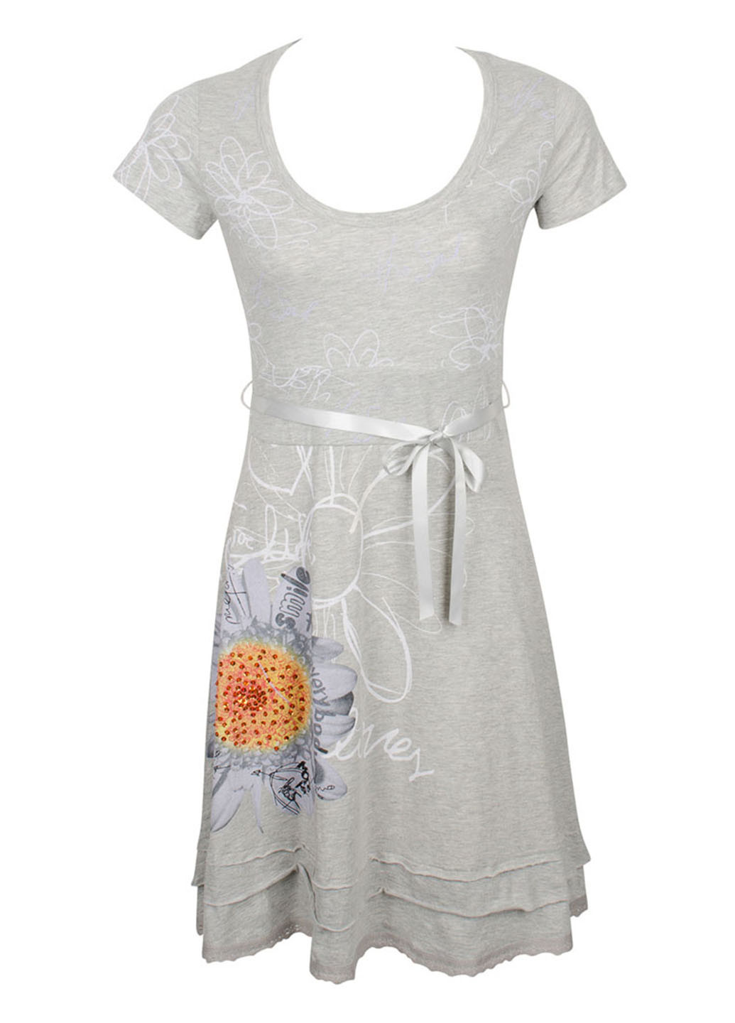 Светло-серое кэжуал платье клеш Desigual с цветочным принтом