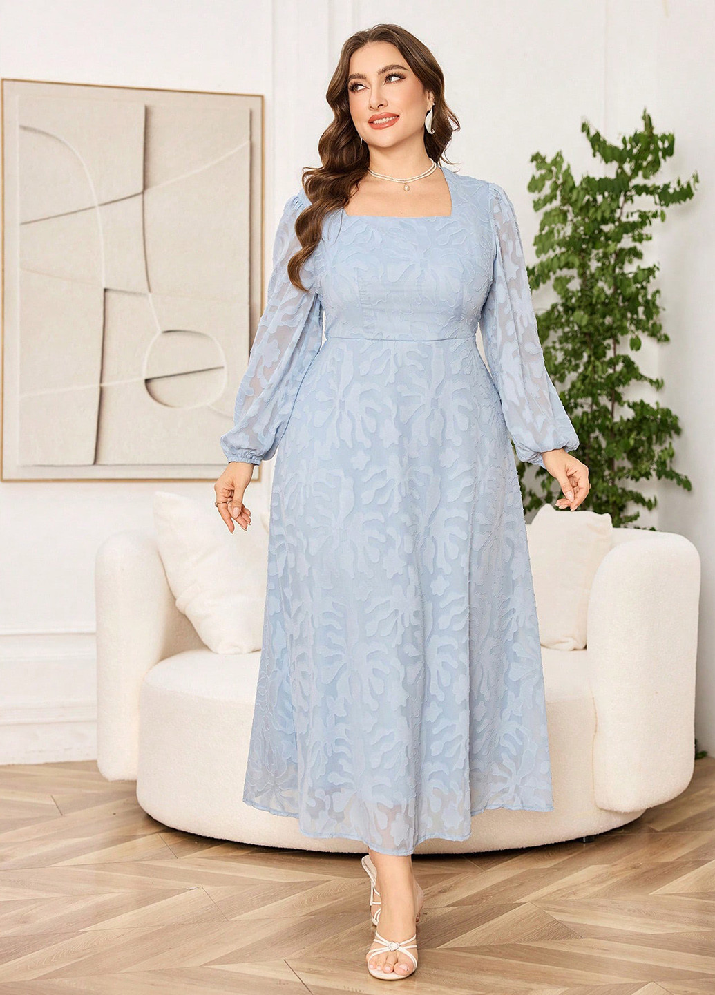 Голубое праздничный, вечернее платье SHEIN однотонное