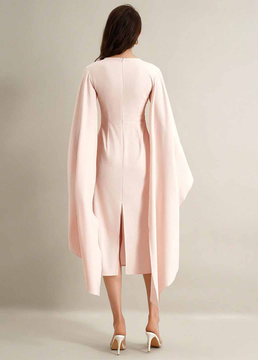 Блідо-рожева вечірня сукня кльош, сукня-кейп SHEIN однотонна
