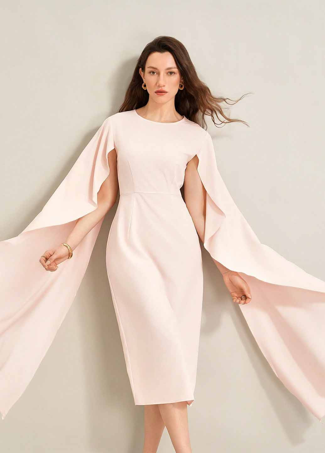Блідо-рожева вечірня сукня кльош, сукня-кейп SHEIN однотонна