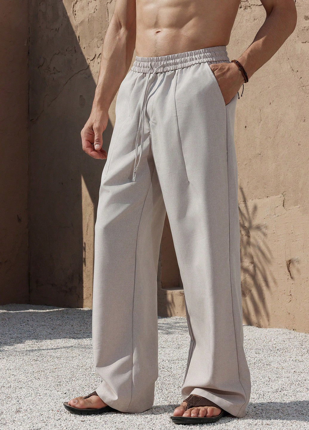 Серо-бежевые спортивные, кэжуал демисезонные прямые брюки SHEIN