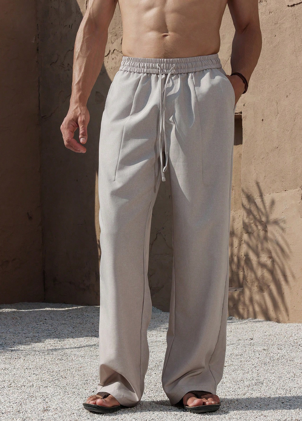 Серо-бежевые спортивные, кэжуал демисезонные прямые брюки SHEIN