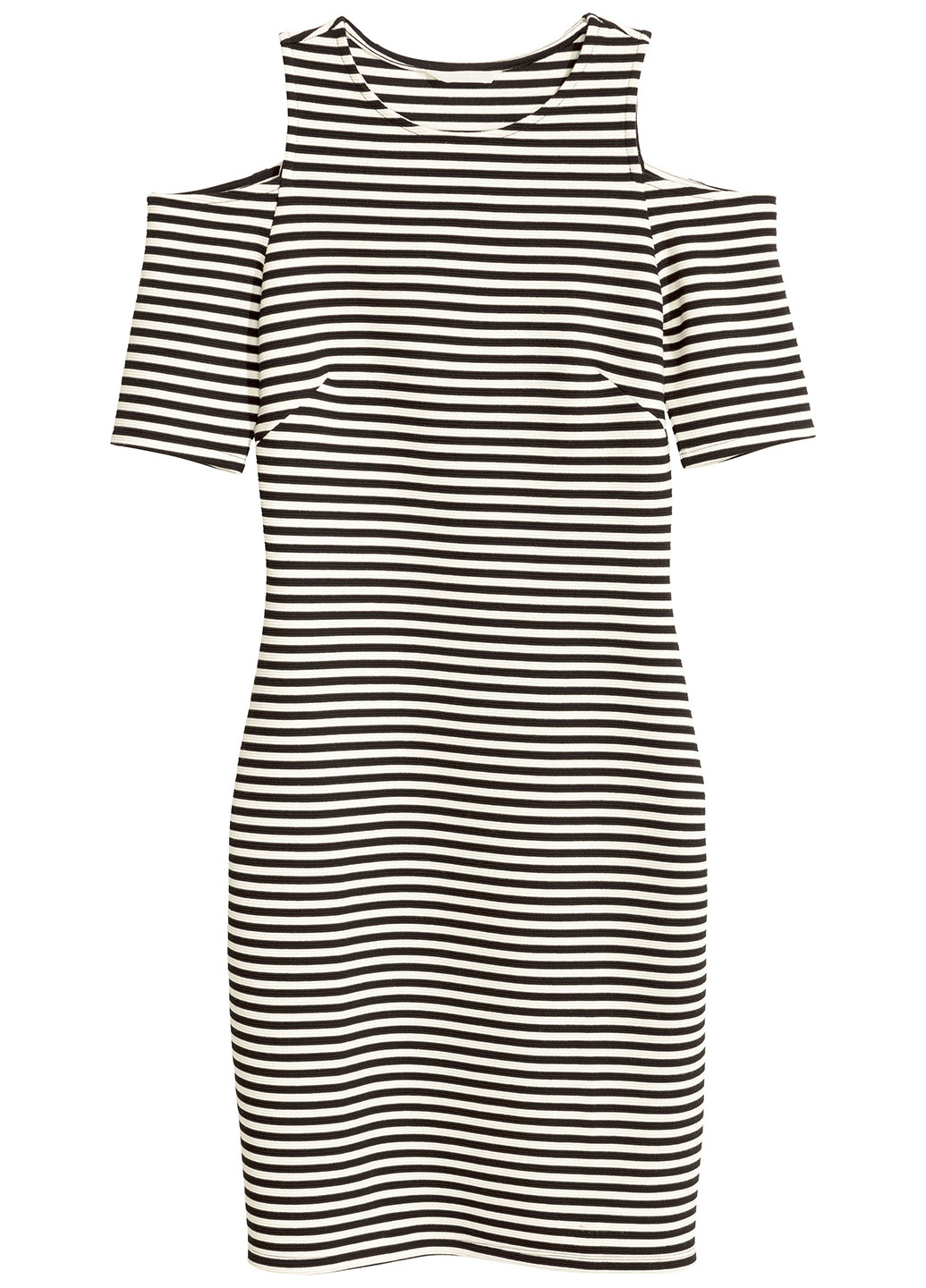 Черно-белое кэжуал платье с открытыми плечами H&M в полоску