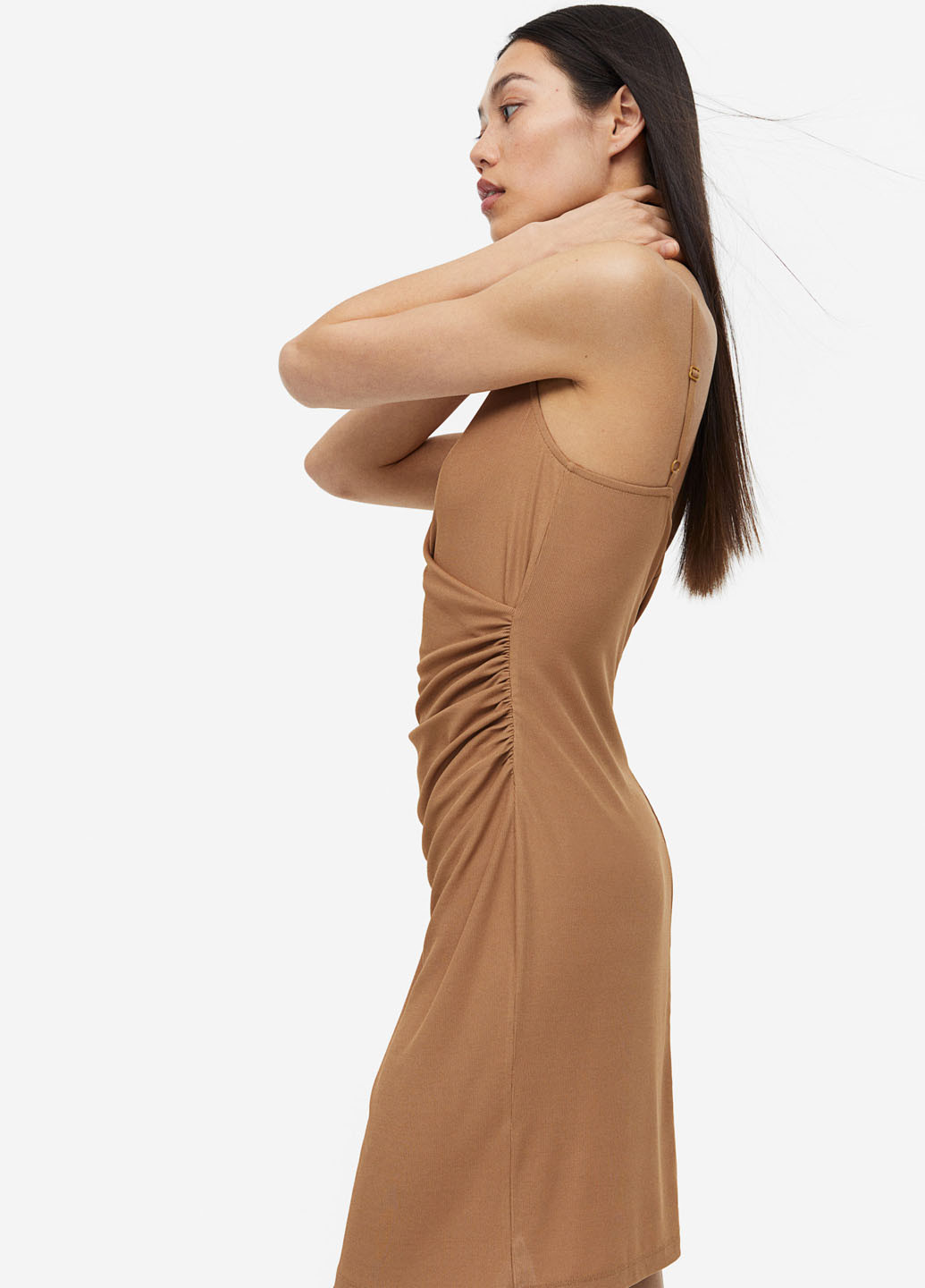 Светло-коричневое кэжуал платье на запах H&M однотонное