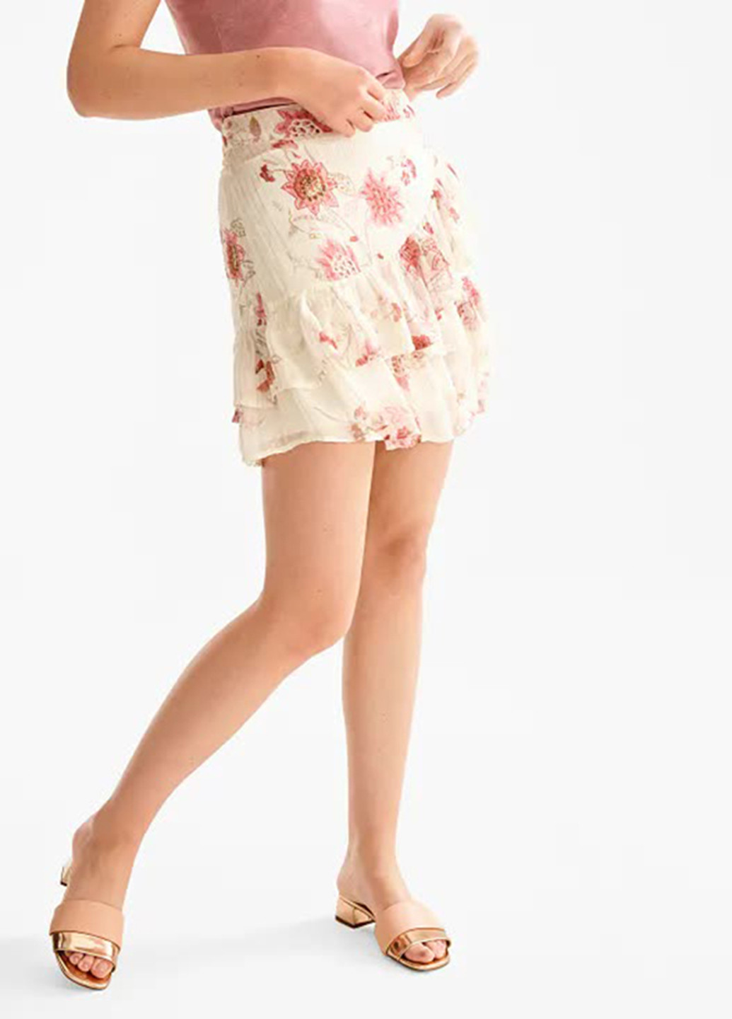Светло-бежевая кэжуал цветочной расцветки юбка C&A