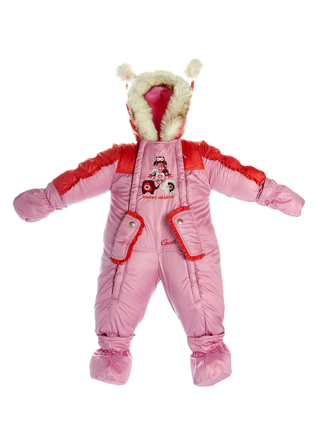 Рожевий зимній комплект (комбінезон, пінетки, рукавиці) Gusti Boutique