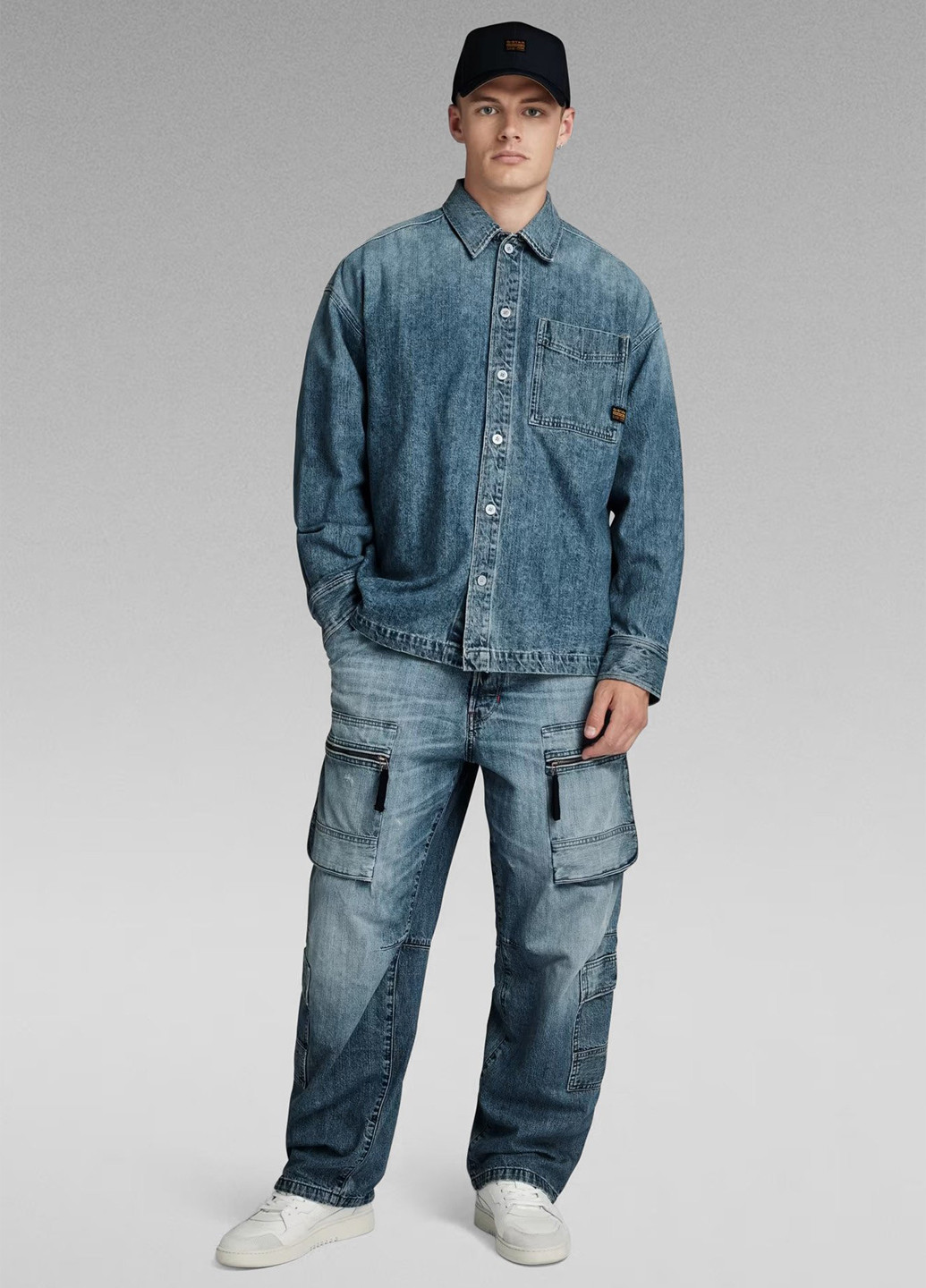 Синяя джинсовая рубашка однотонная G-Star Raw