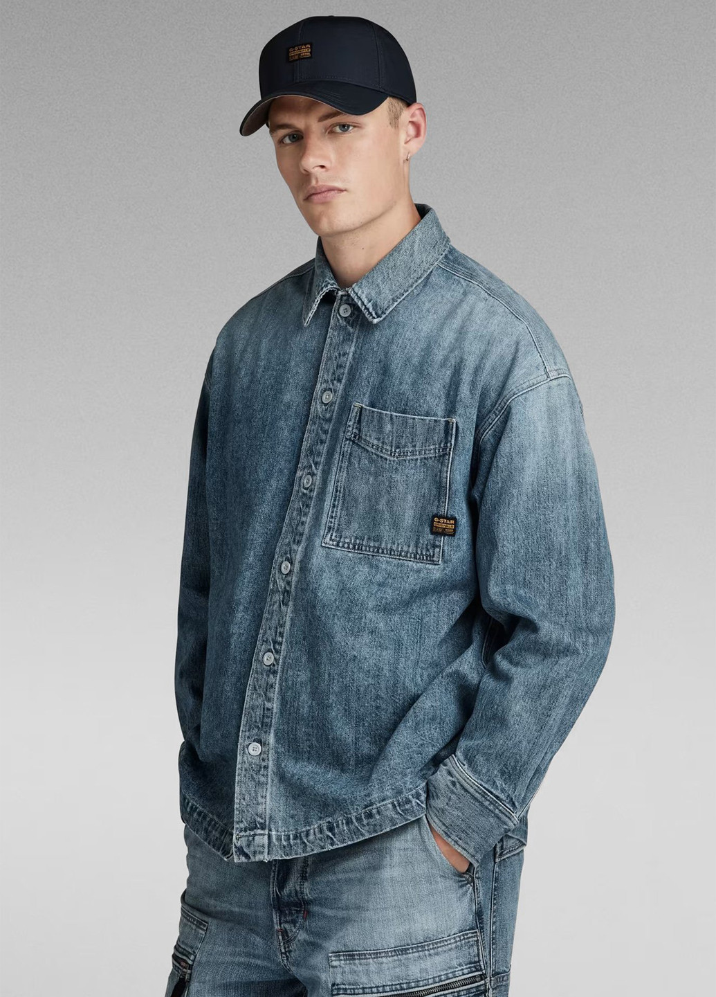 Синяя джинсовая рубашка однотонная G-Star Raw