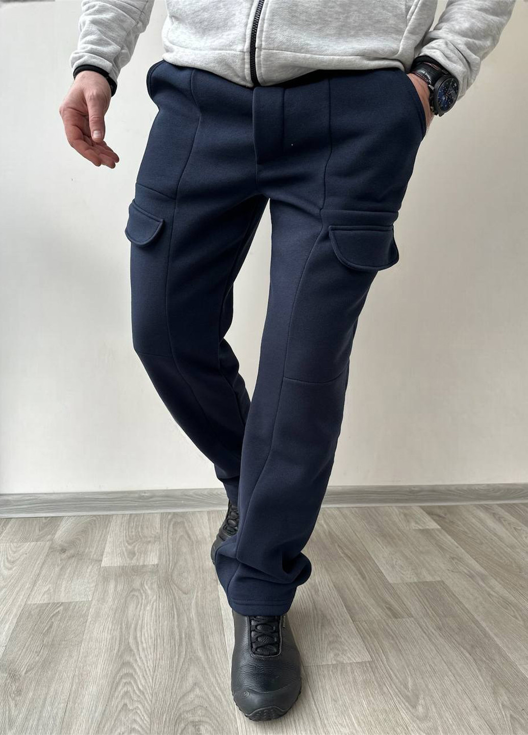 Темно-синие спортивные, кэжуал демисезонные карго брюки No Brand