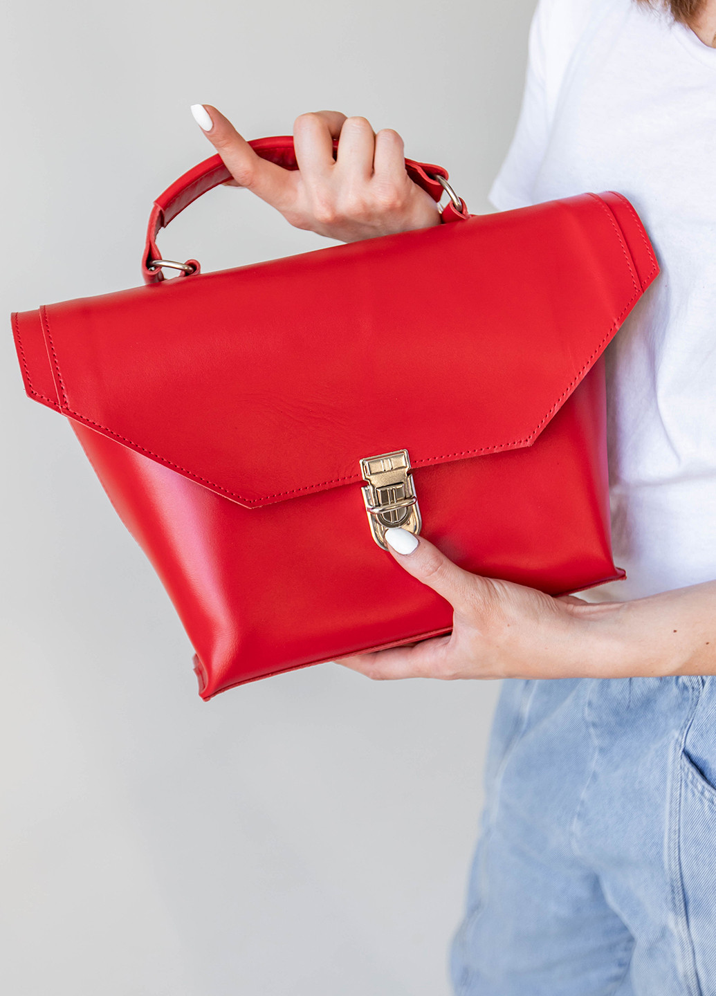 Стильная женская сумка необычной формы арт. Z003 ручной работы из натуральной кожи с легким глянцевым эффектом красного цвета Boorbon (255512252)