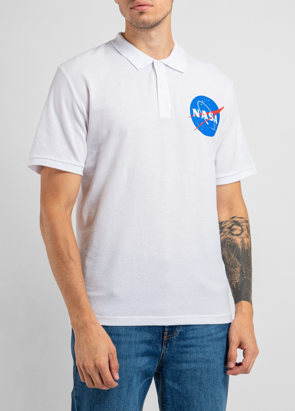 Біла чорна футболка-поло з логотипом Nasa
