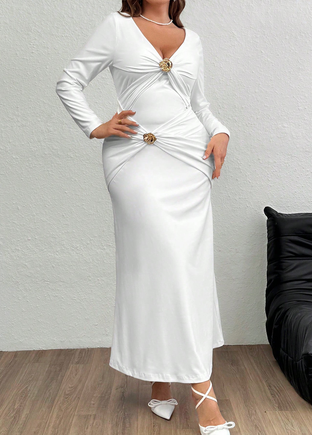 Белое вечернее платье годе SHEIN однотонное