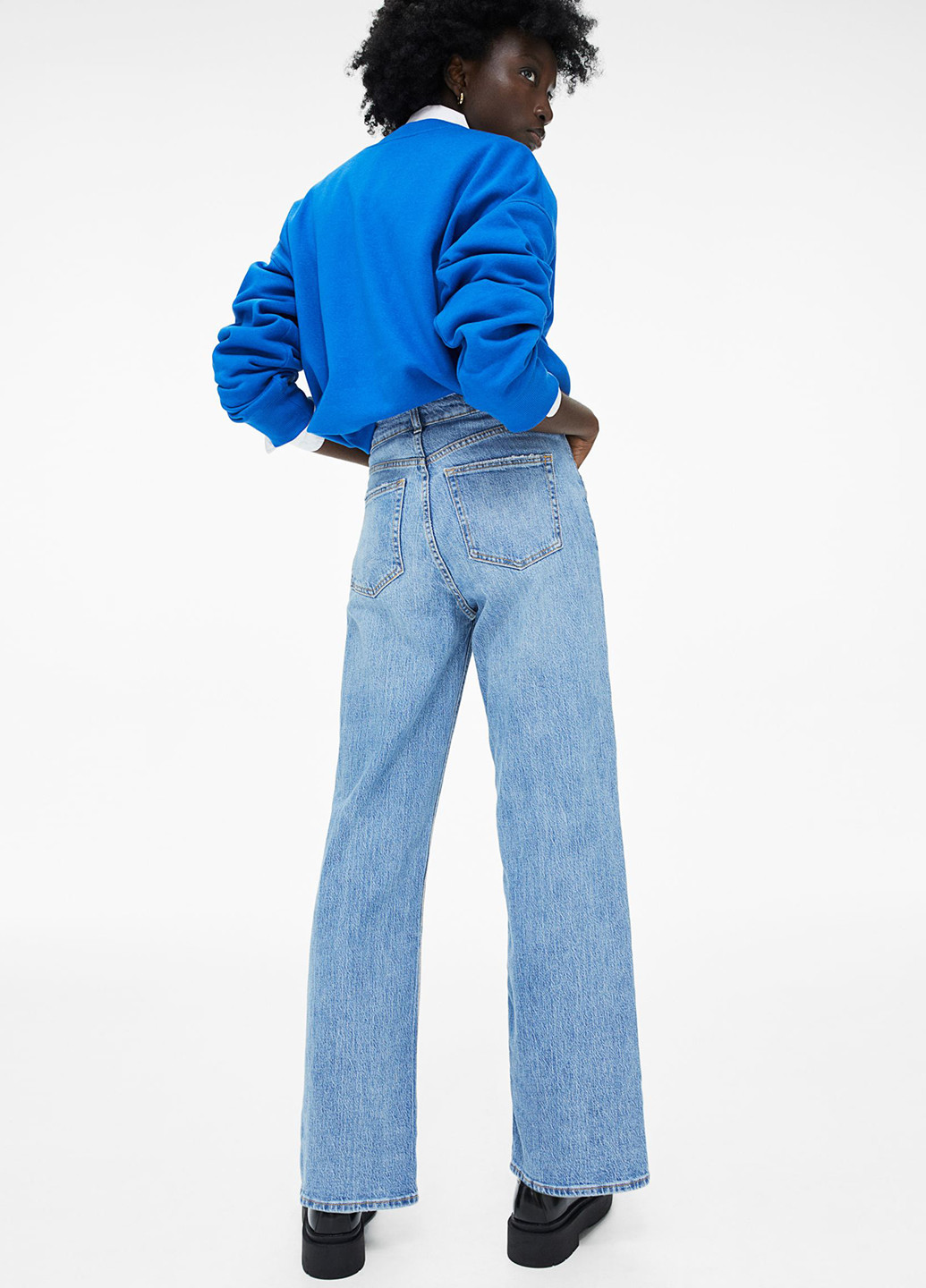 Джинси H&M прямі однотонні блакитні кежуали бавовна