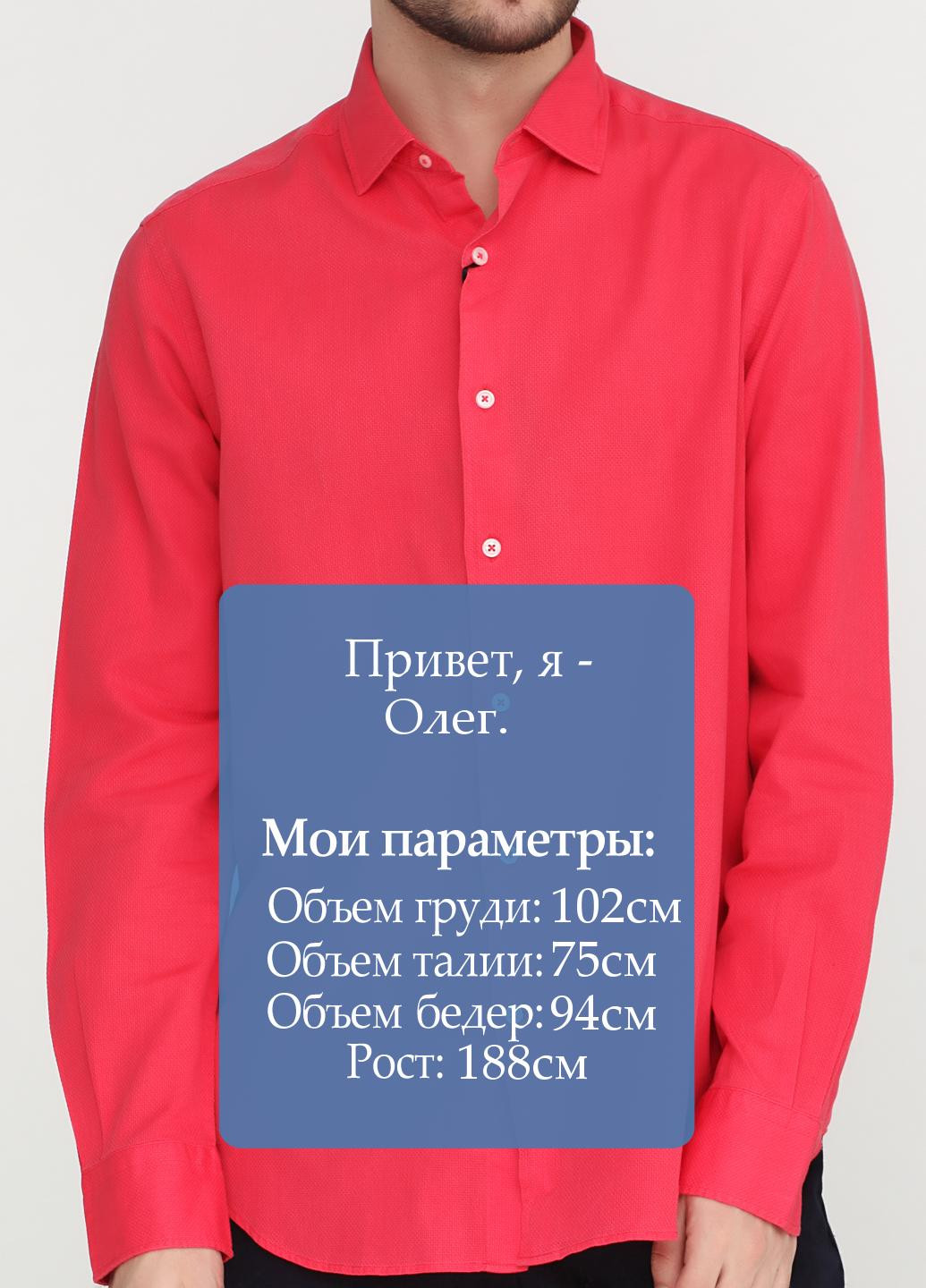 Красная кэжуал рубашка однотонная Massimo Dutti с длинным рукавом