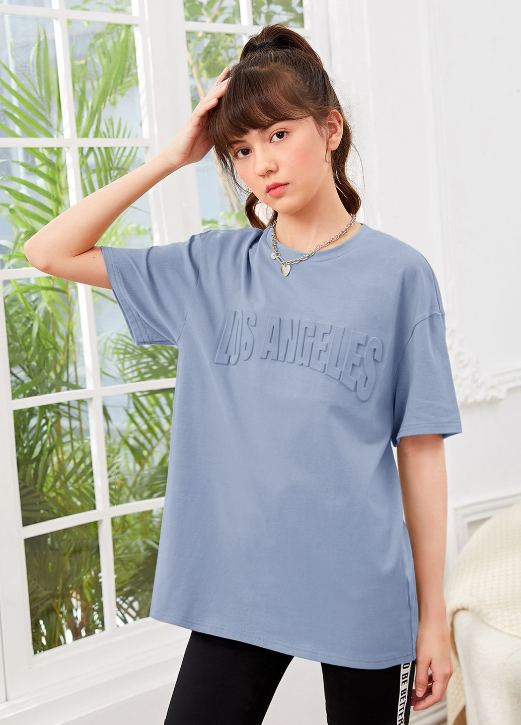 Серо-голубая летняя футболка SHEIN