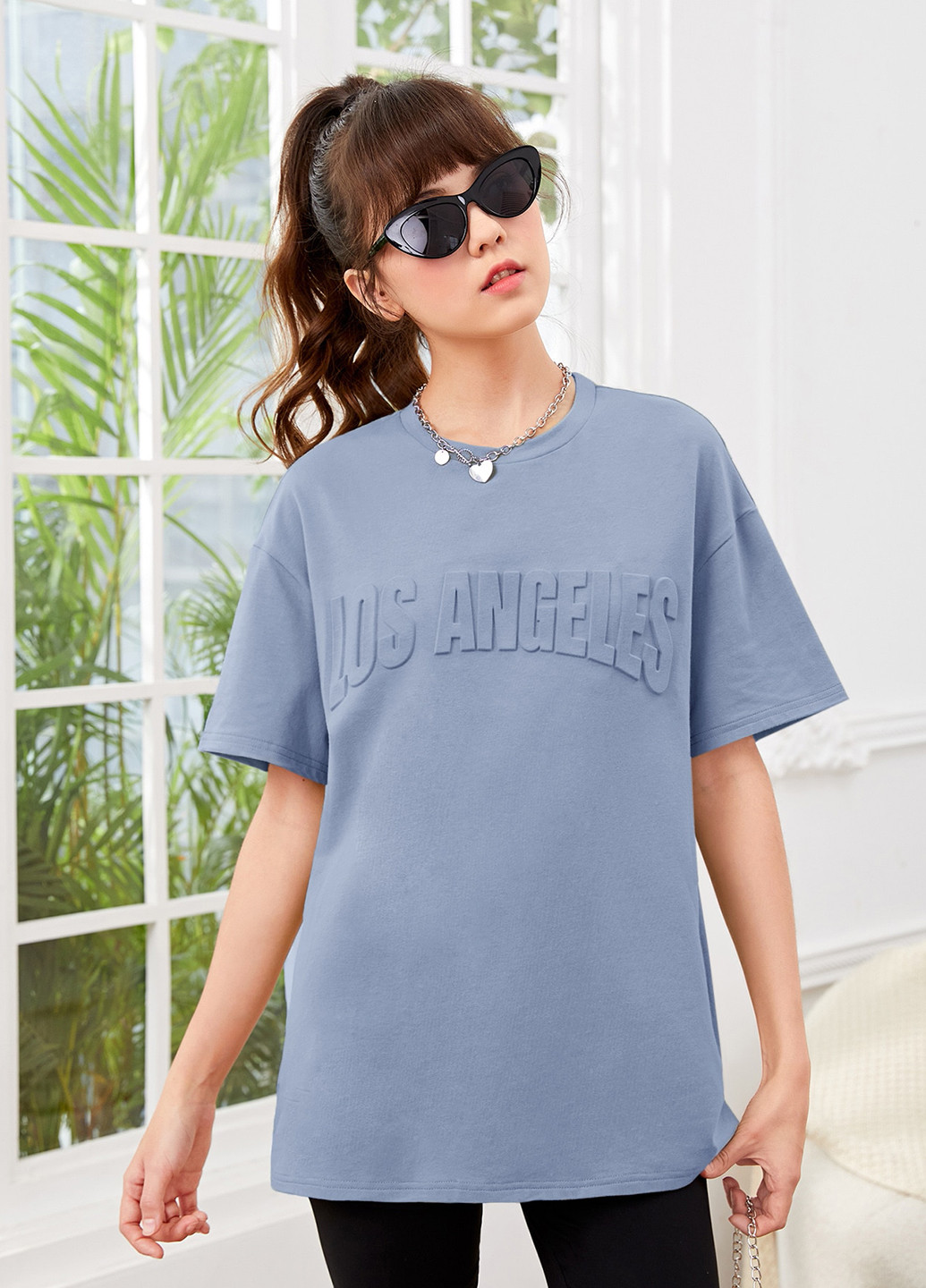 Серо-голубая летняя футболка SHEIN