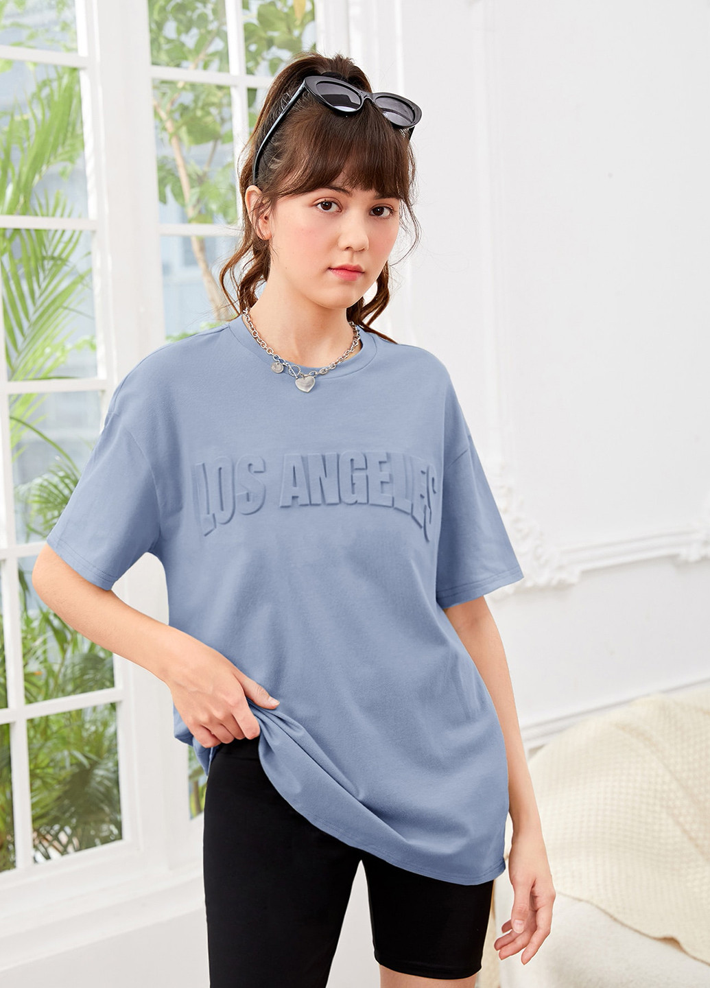 Серо-голубая летняя футболка SHEIN