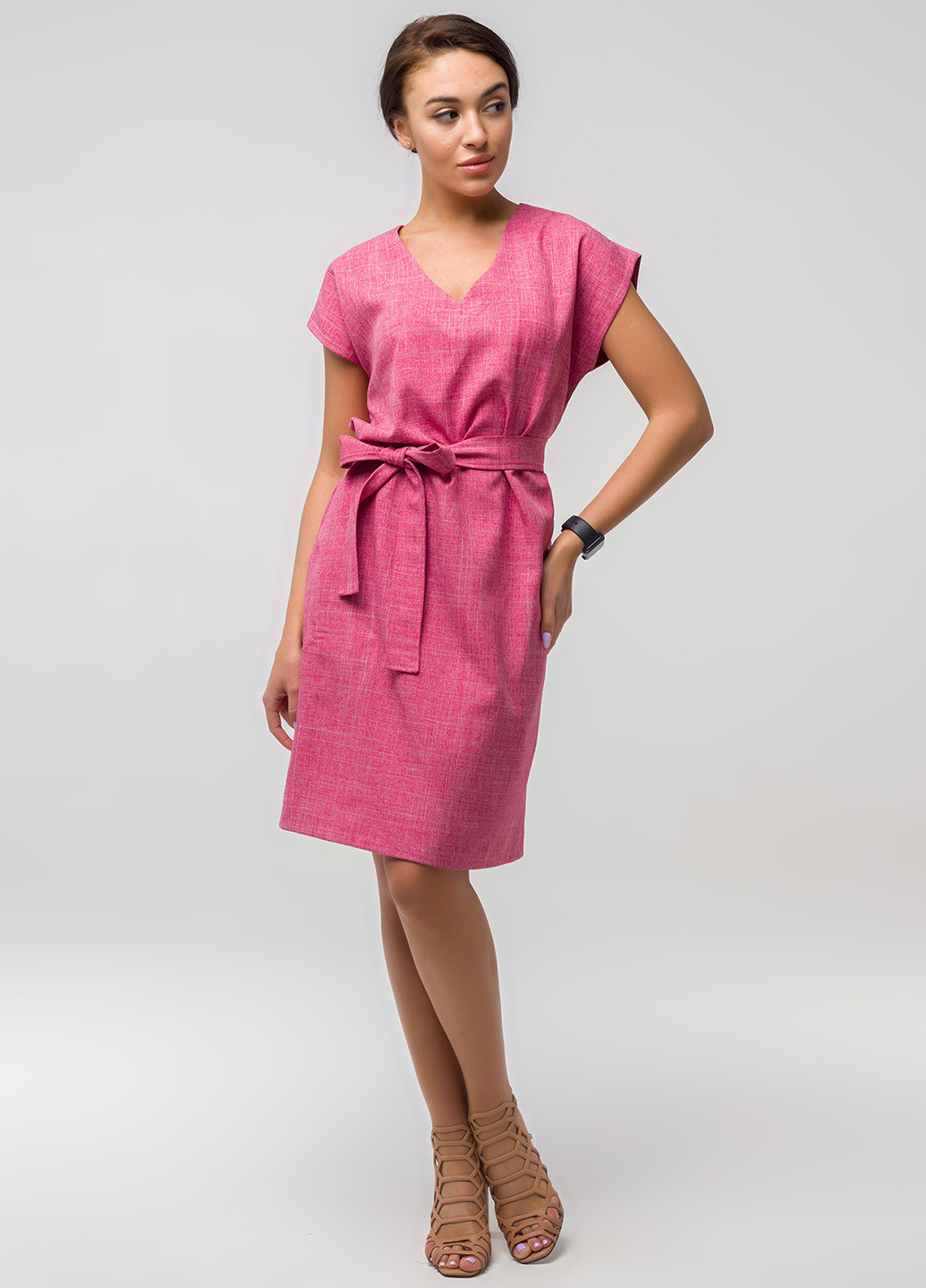 Розовое кэжуал платье а-силуэт Lucky Fashion однотонное