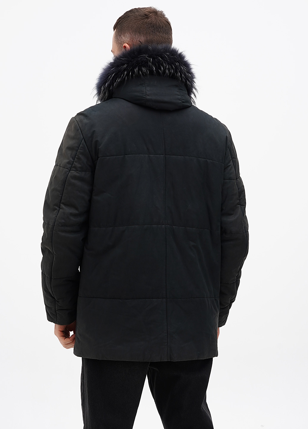 Темно-серая зимняя куртка кожаная Gessada