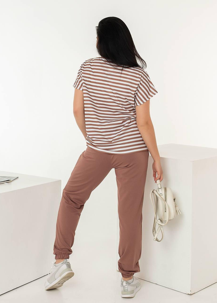 Женский костюм футболка в полоску и штаны бежевого цвета р.52/54 382707 New Trend (255411841)