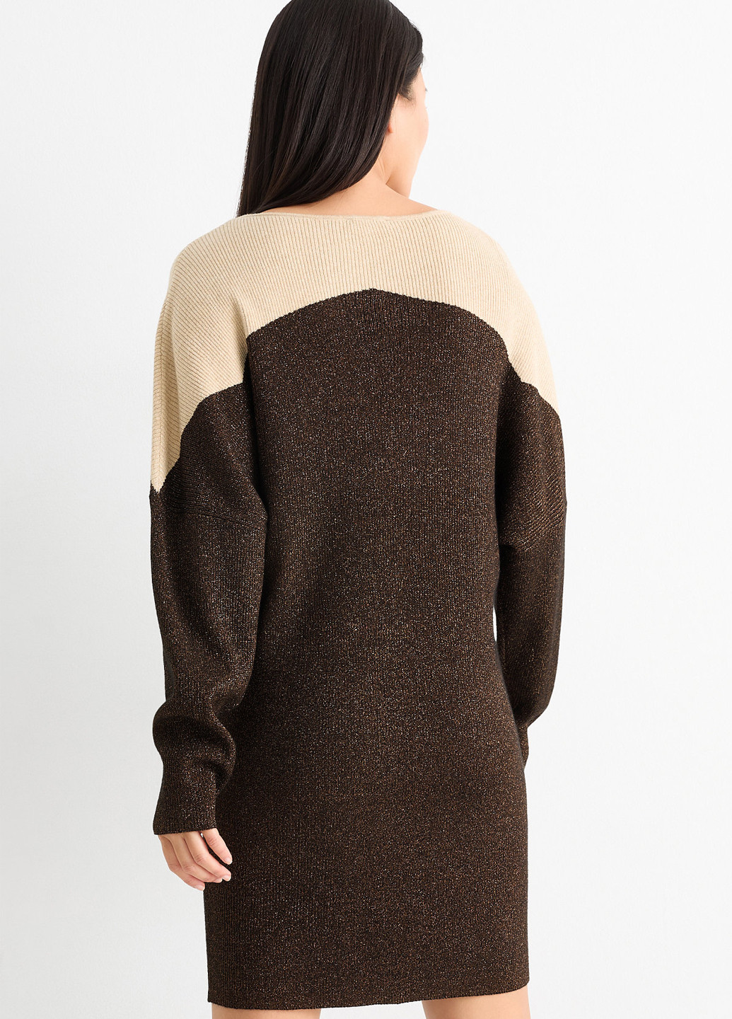 Коричневое кэжуал платье платье-свитер C&A колор блок